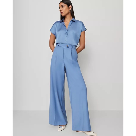 Ann Taylor The Petite Modern Wide Leg Trouser in Cool Cascades 12 Petite NWT - Picture 15 of 15